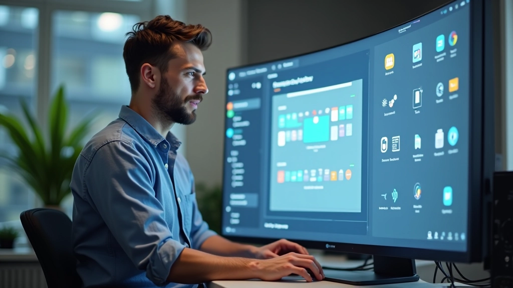 Confronto visivo tra icona raster pixelata a grande risoluzione e icona SVG nitida, stessi ingrandimenti, design studio con monitor