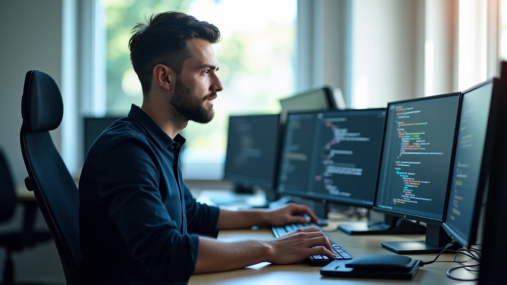 Developer workspace con code editor mostrando JavaScript che controlla animazioni SVG, ambiente di sviluppo moderno