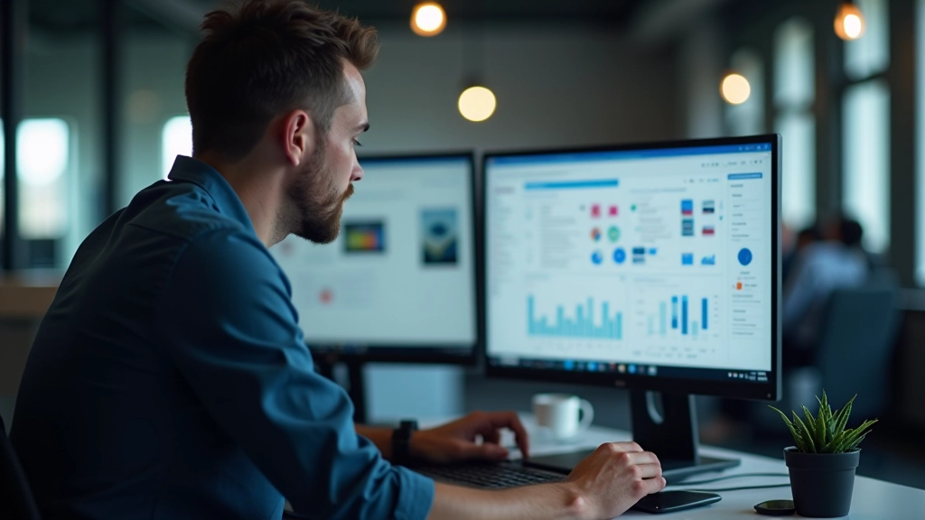 Schermo di un'applicazione web moderna che mostra una dashboard con icone SVG nitide di diverse dimensioni, interfaccia user-friendly, monitor di qualità alta